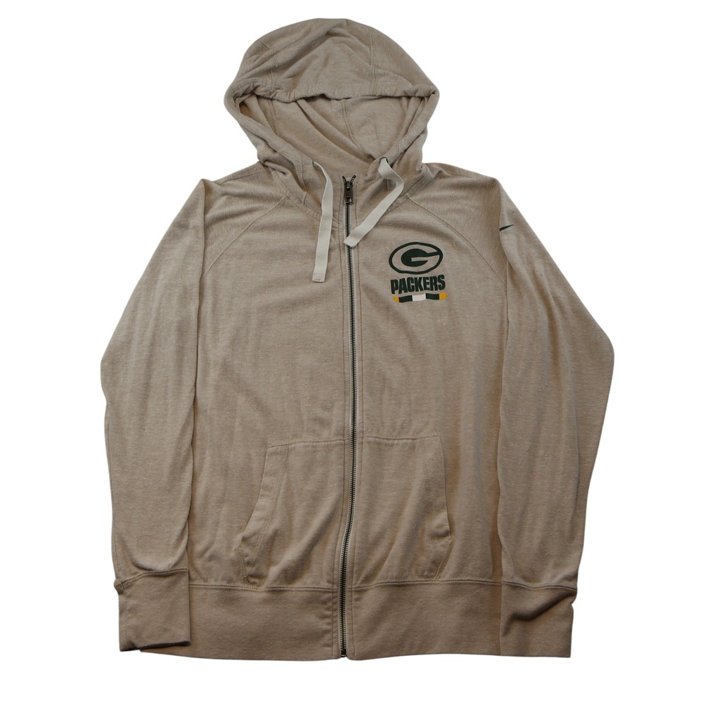 Nike Womens L Full Zip Hoodie Oatmeal Green Bay Packers NFL 843014-141